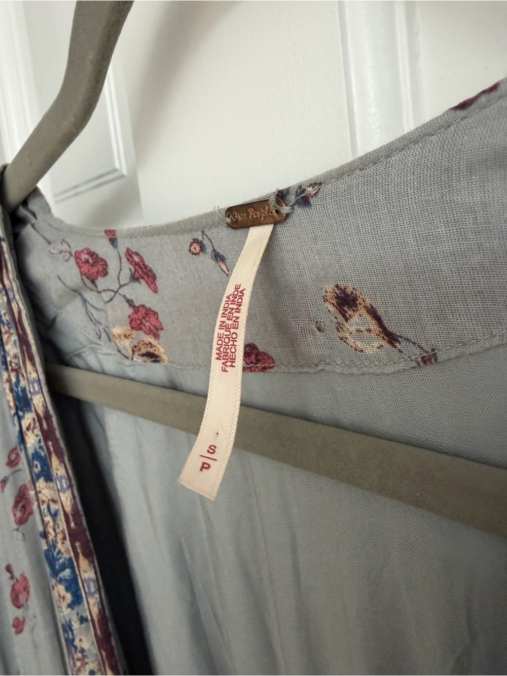 Free People Gray Floral V-Neck Maxi Dress with Blue Trim - Picture 2 of 2